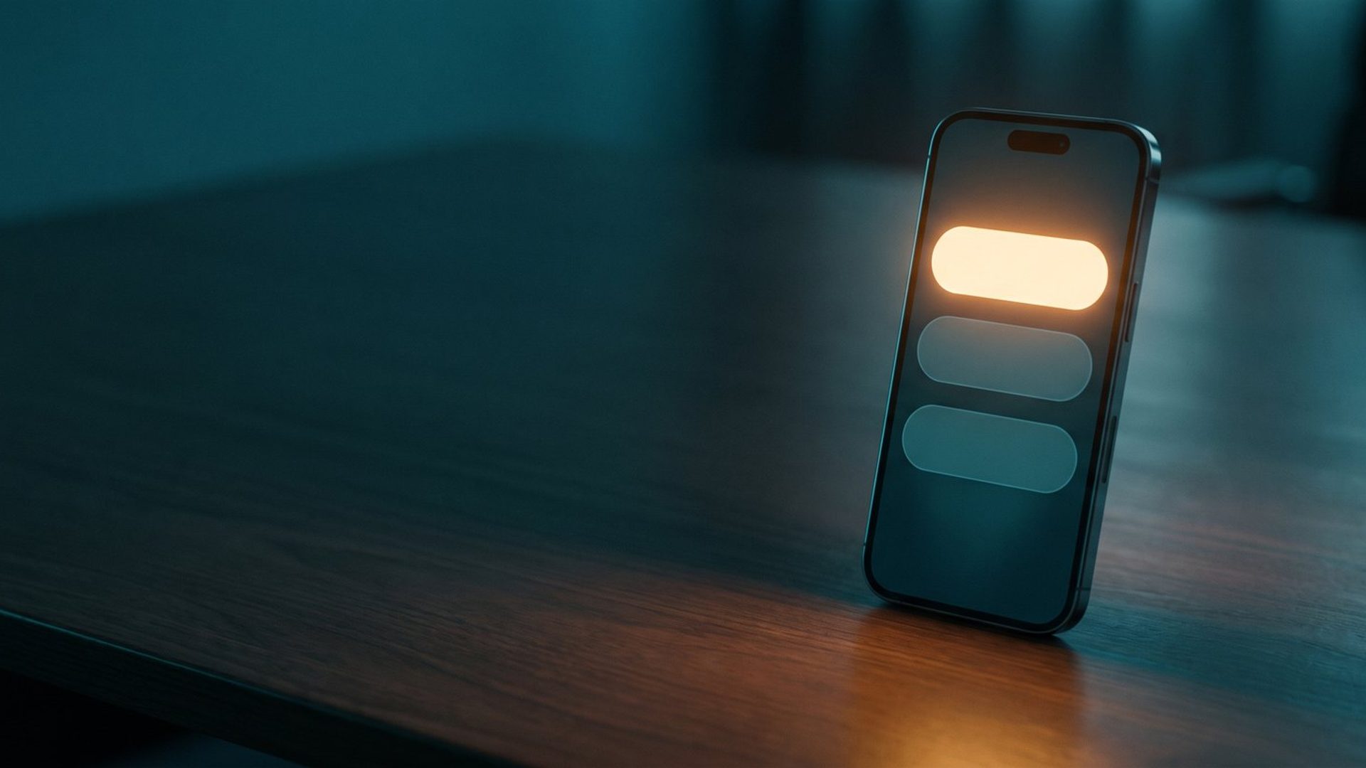 A phone on a dark table showing a stack of ranked result cards with the top one lit