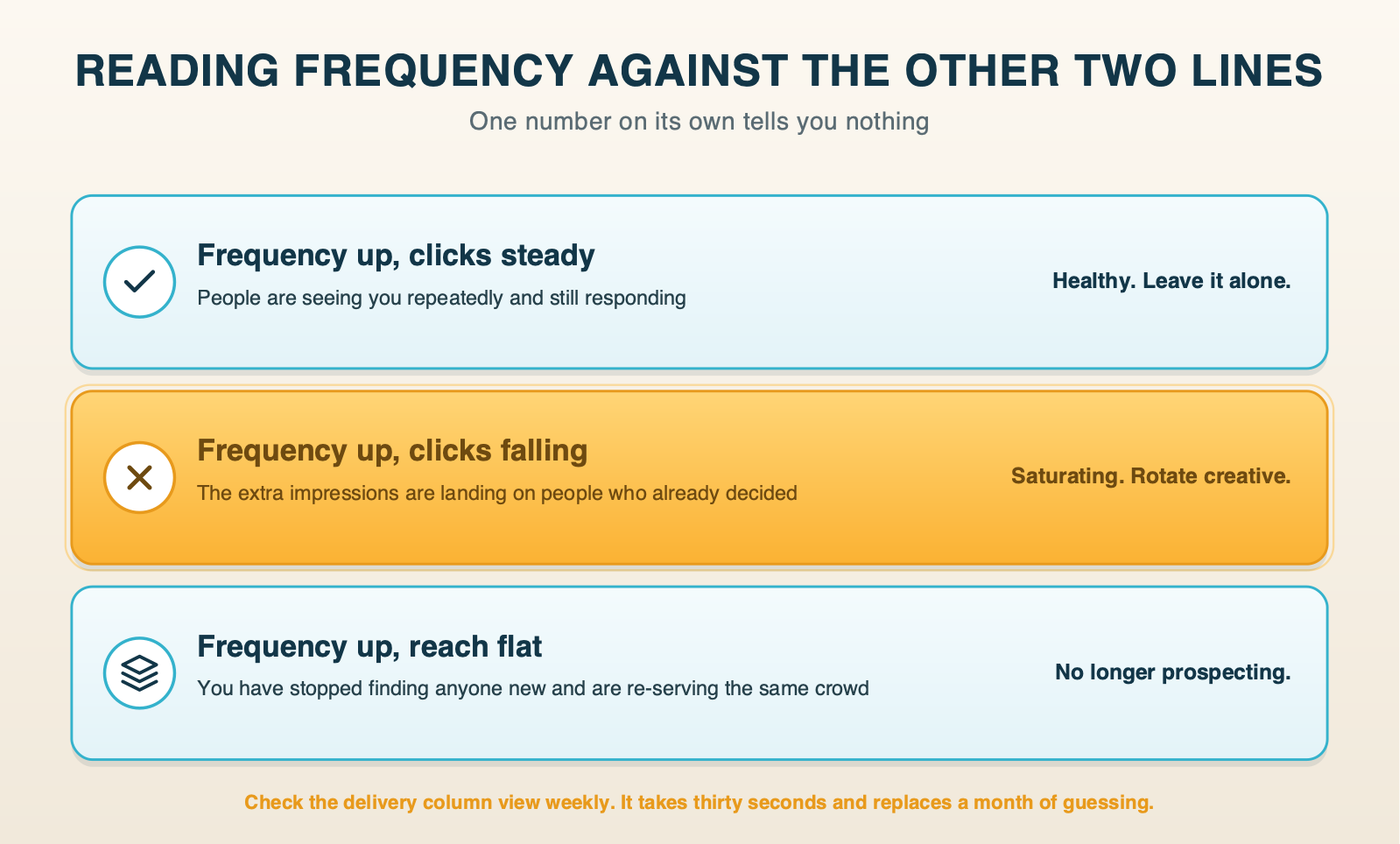 Diagram: reading frequency against click-through rate and reach