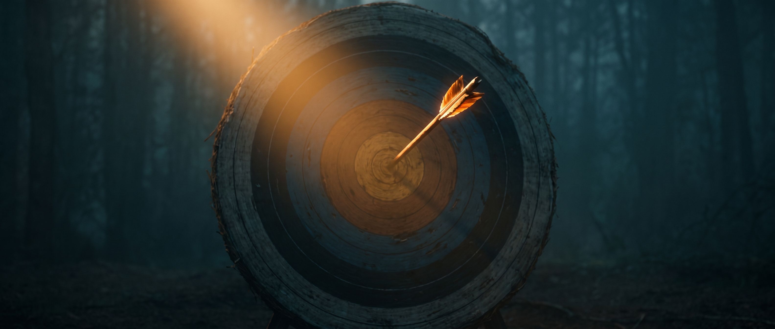 An arrow struck dead-center into the exact inner ring of an archery target