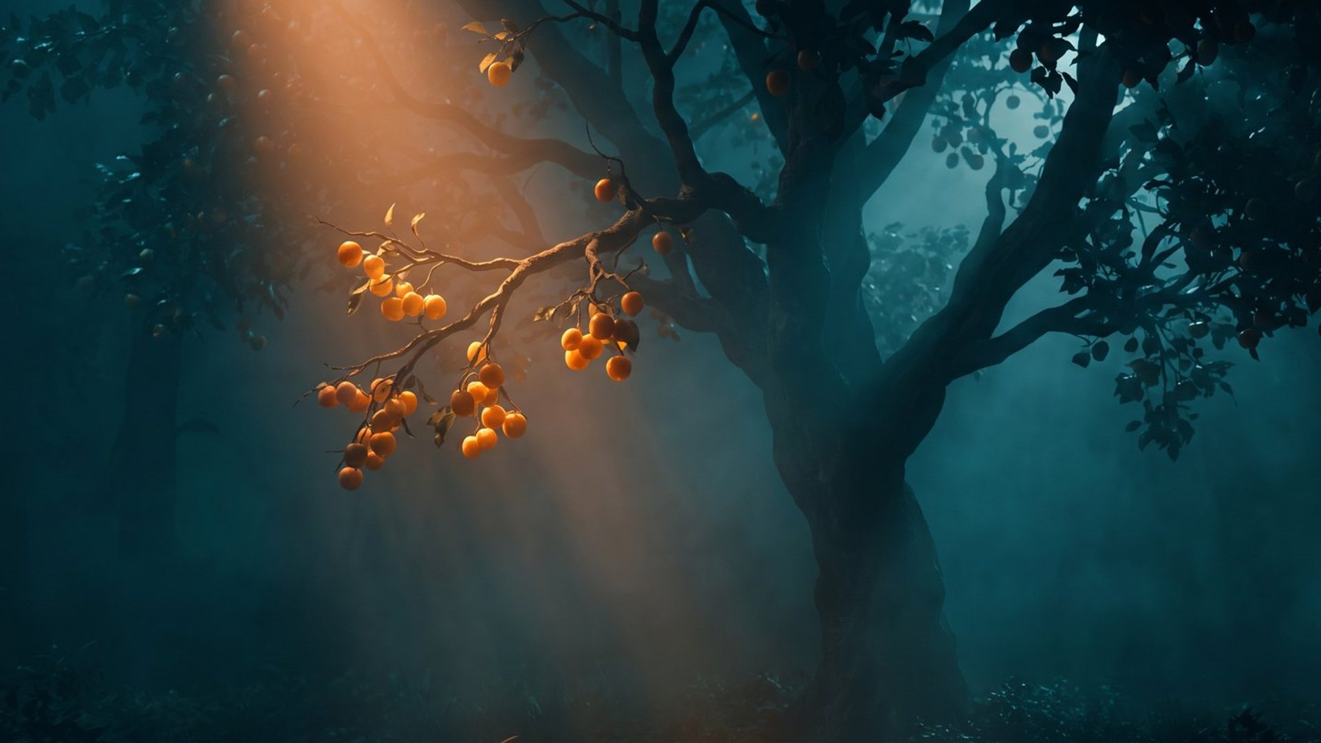 A single ripe branch lit by warm light against deep teal shadow - start where the demand is already ripe