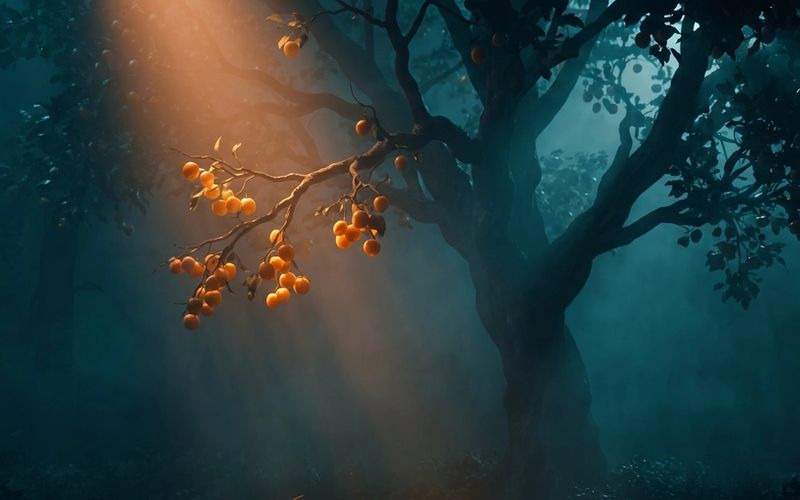 A single ripe branch lit by warm light against deep teal shadow - start where the demand is already ripe