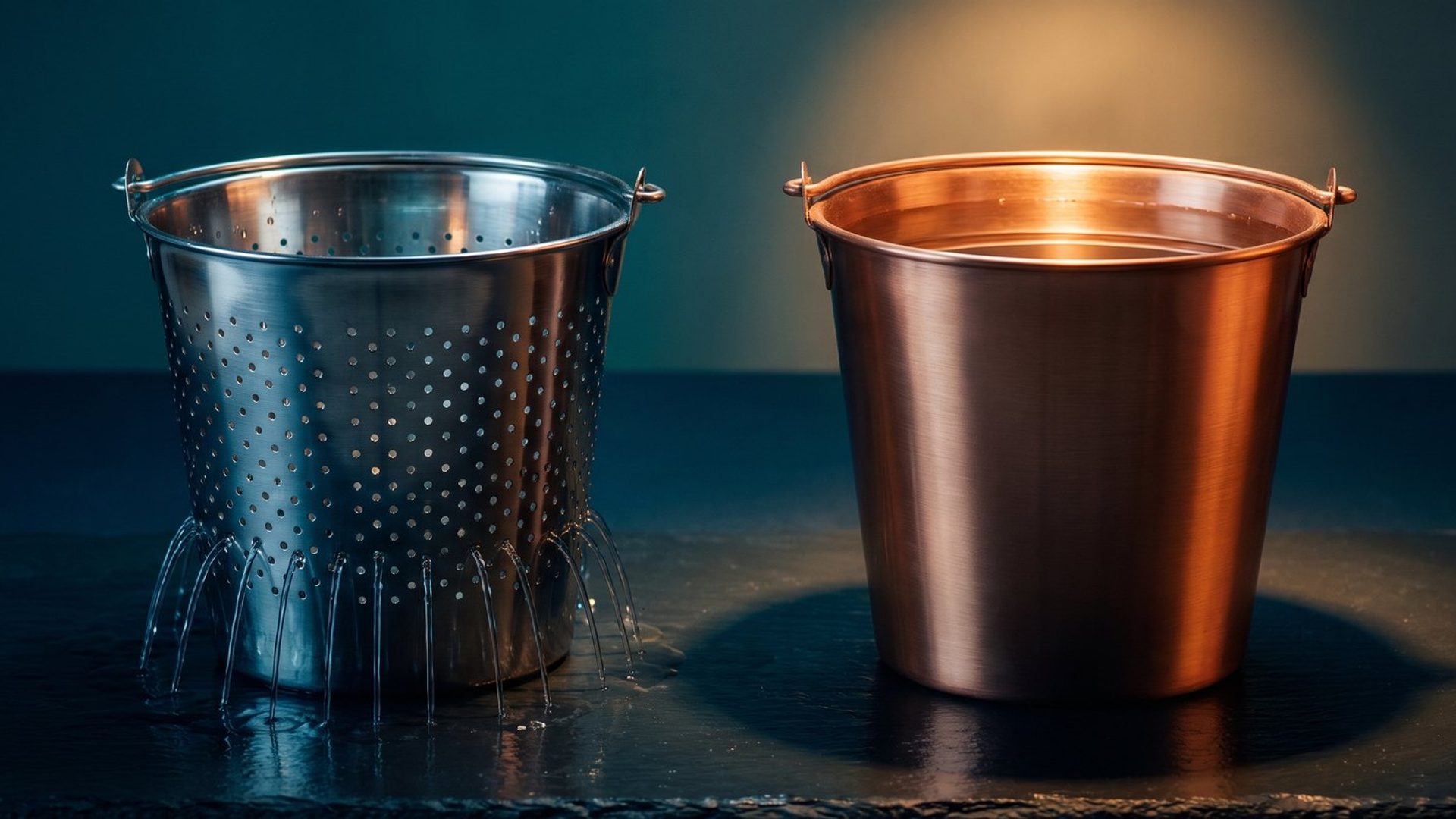 Two metal pails - one riddled with holes and leaking water, one sound and brimming full - the difference between losing the customers you win and keeping them.