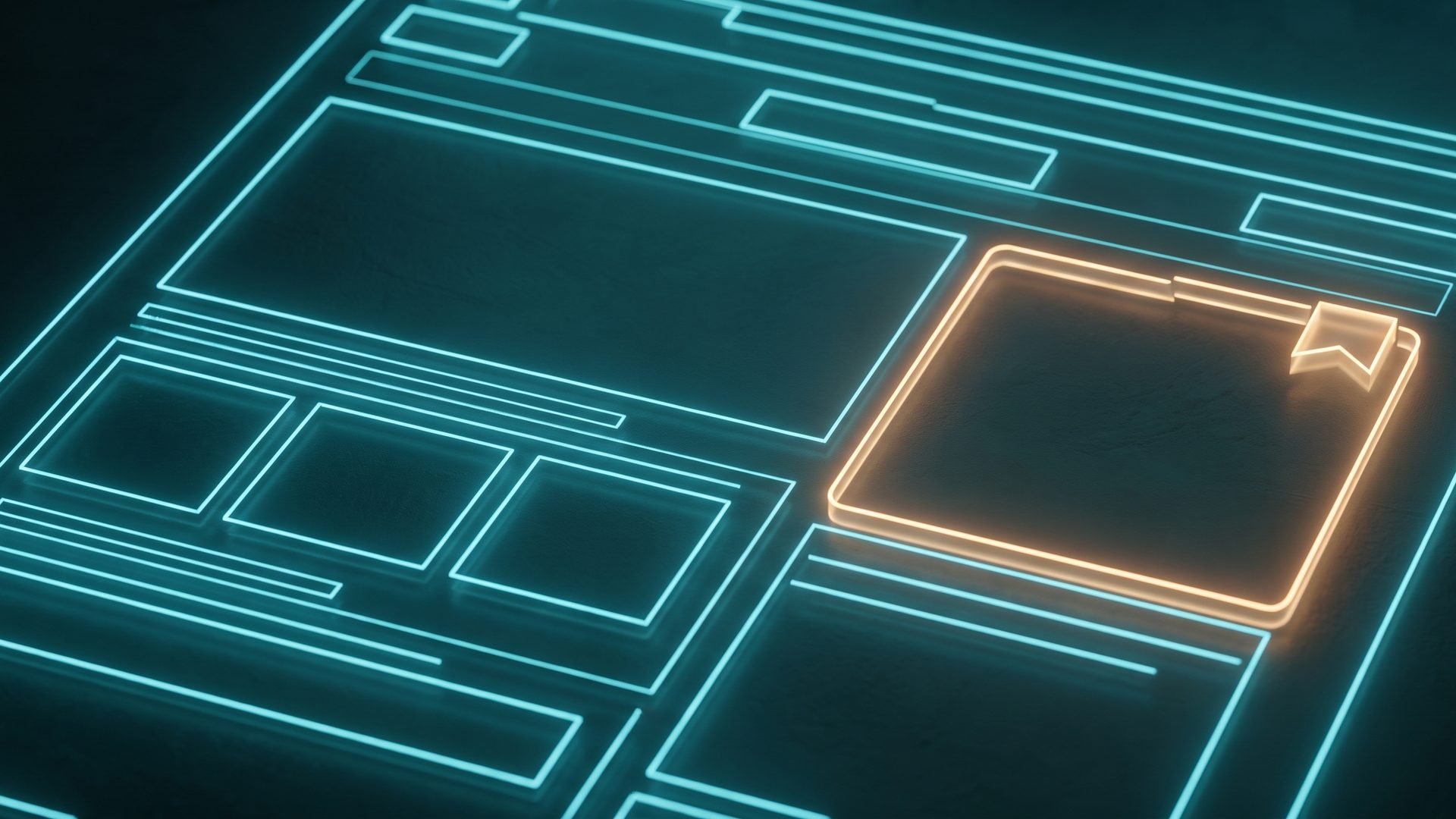 A cool-blue wireframe of a web page with one section outlined and flagged in amber - a CRO audit finds exactly where a page is losing you conversions.