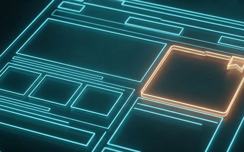 A cool-blue wireframe of a web page with one section outlined and flagged in amber - a CRO audit finds exactly where a page is losing you conversions.