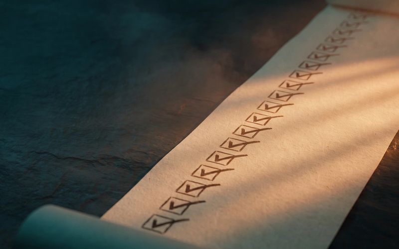 A long paper checklist lit by warm raking light, every single checkbox on it ticked
