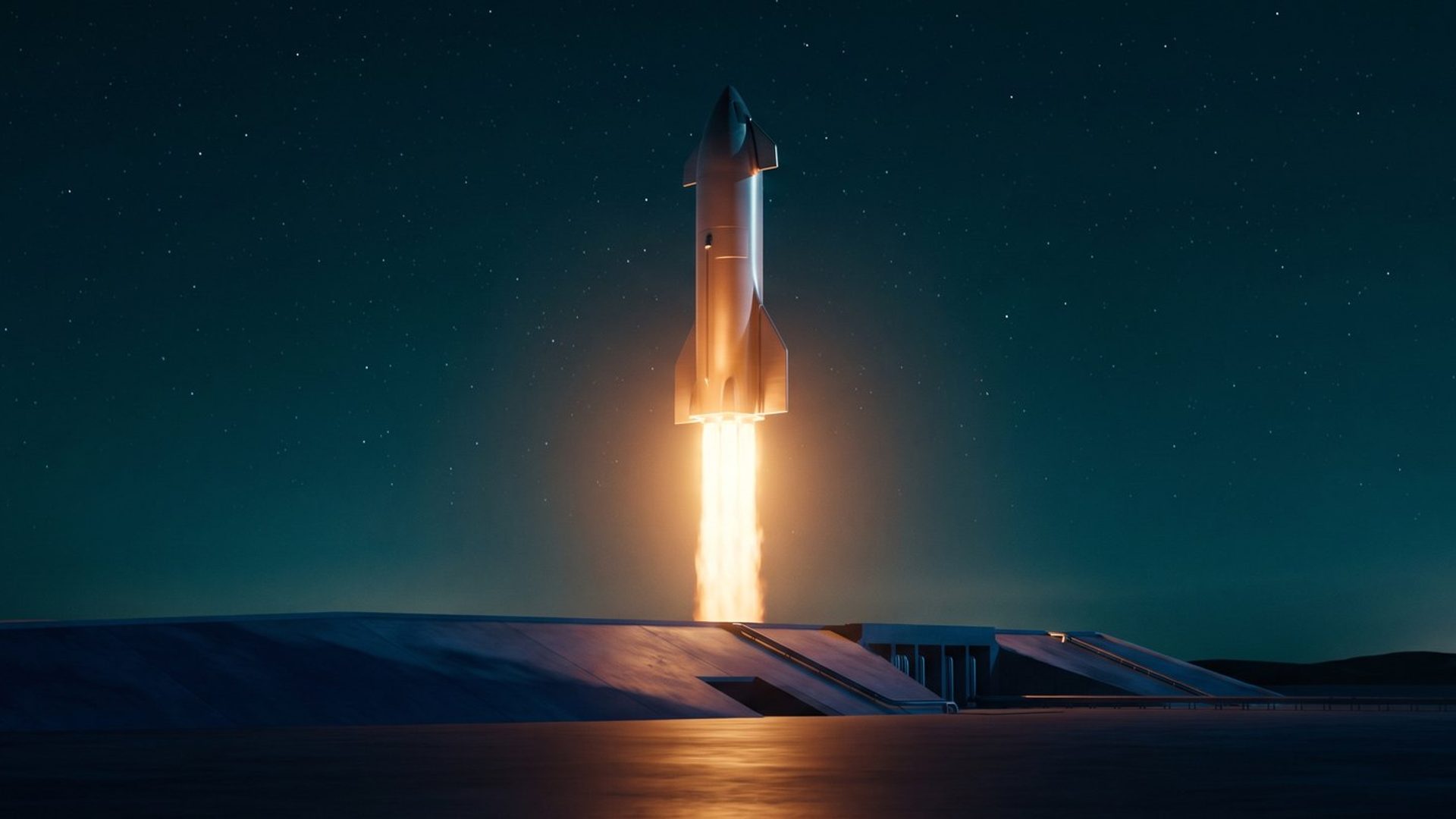 A rocket lifting off on a bright column of fire against a dark sky -- Google Ads turns on and brings customers immediately, while SEO builds slowly over time.