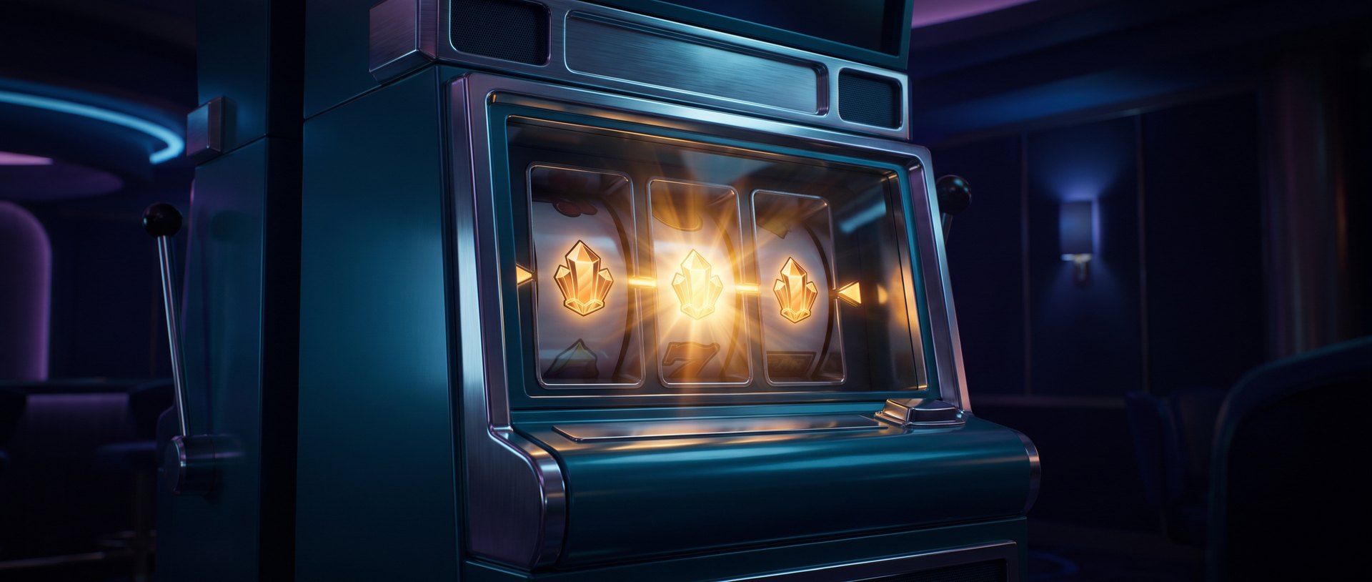 A slot machine hitting a jackpot with three glowing symbols, representing a conversion win that was really just luck.