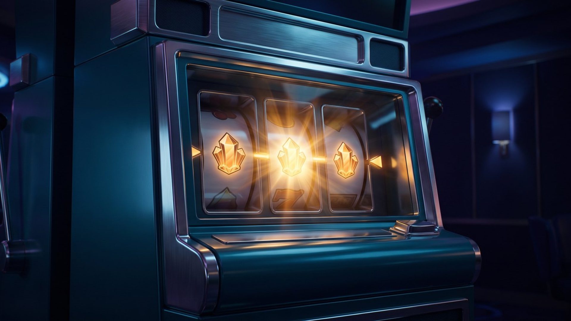 A slot machine hitting a jackpot with three glowing symbols, representing a conversion win that was really just luck.