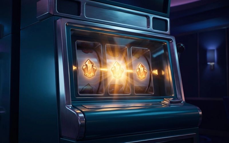 A slot machine hitting a jackpot with three glowing symbols, representing a conversion win that was really just luck.