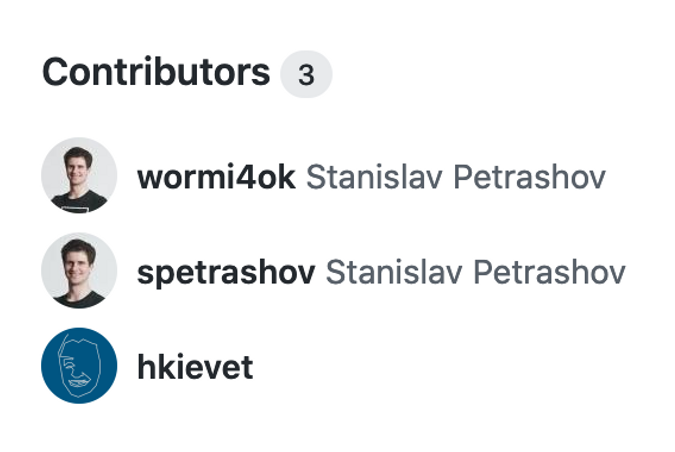 GitHub contributors to the project with `hkievet` as one of them