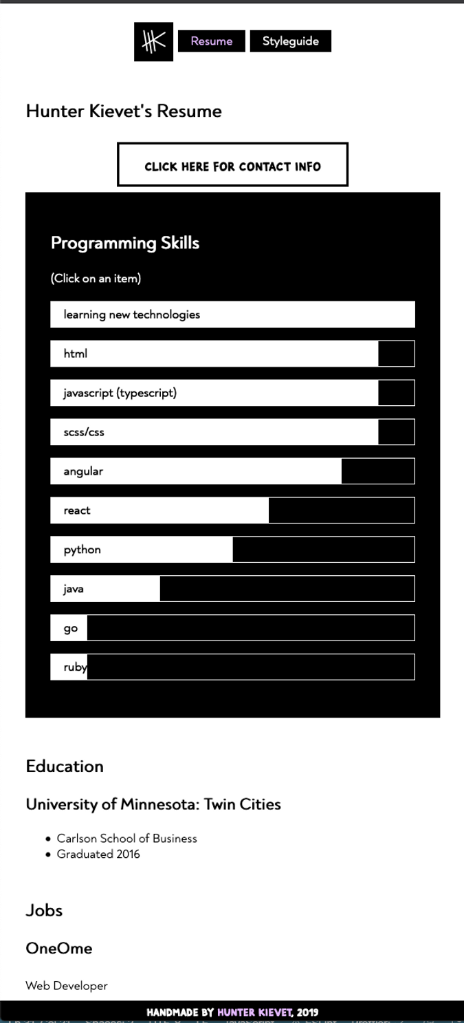 The resume view for hkievet.com in 2019