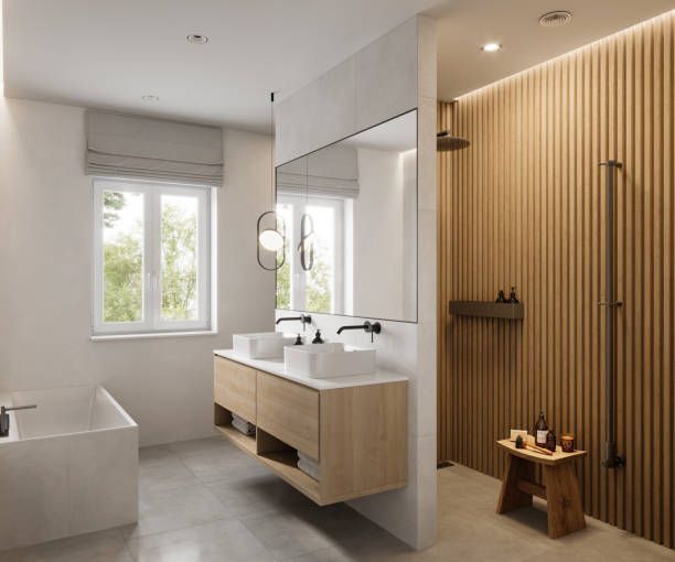 Combinații de culori și materiale pentru o baie modernă