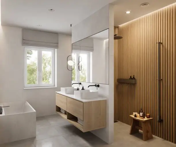 Combinații de culori și materiale pentru o baie modernă