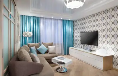 Creative Design with Turquoise Accents for a Two-Bedroom Apartment