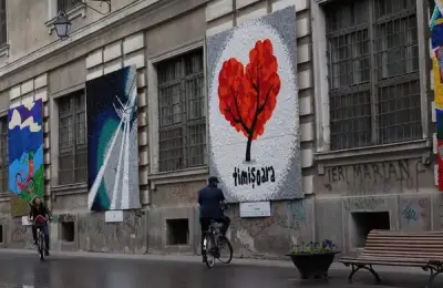 Colorful Cork Paintings on Display in a Street in Timisoara