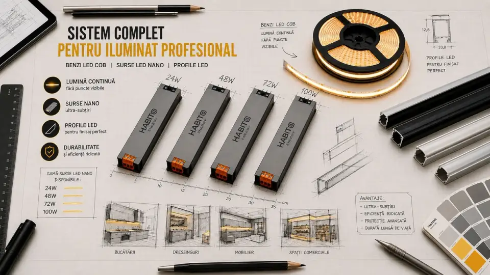 Surse LED NANO pentru benzi LED: alimentare compactă la 12V și 24V