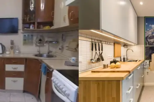 Inainte si dupa transformare completa pentru o bucatarie