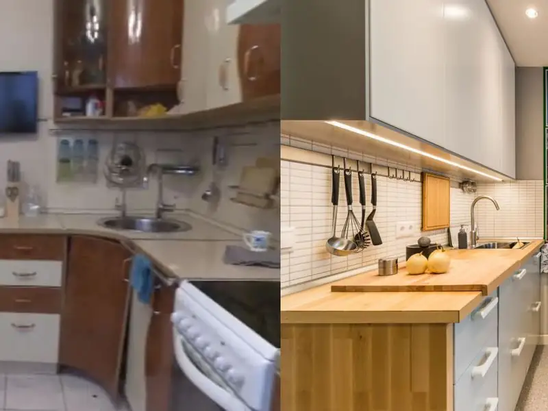 Inainte si dupa transformare completa pentru o bucatarie