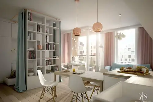 O amenajare feminina pentru un apartament tip studio din Polonia