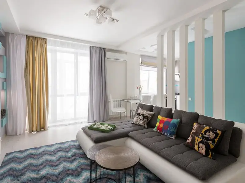 Apartament luminos de 2 camere in tonuri de albastru turcoaz