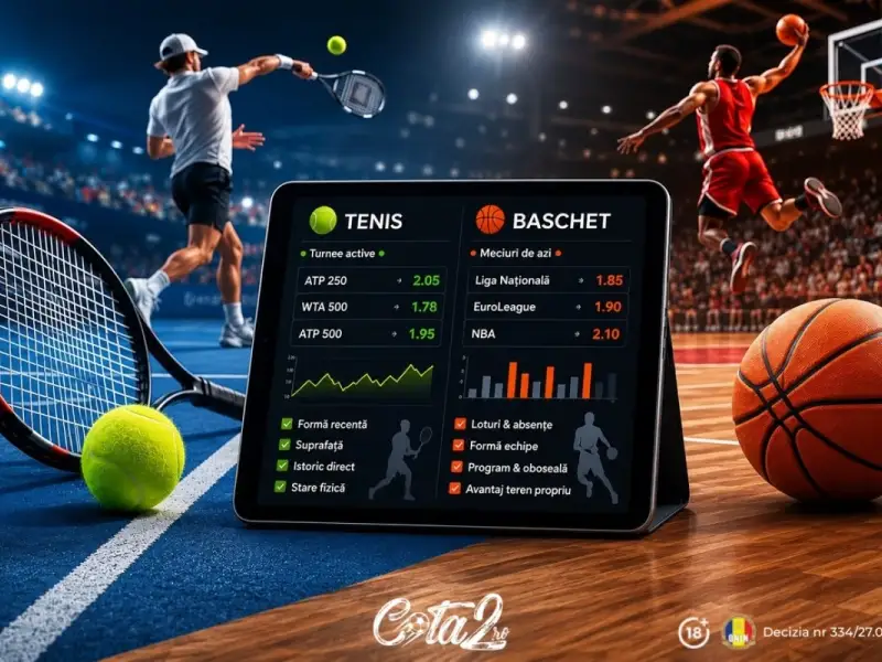 Ponturi tenis pentru turneele active și ponturi baschet pe meciurile de azi: ce analizezi?