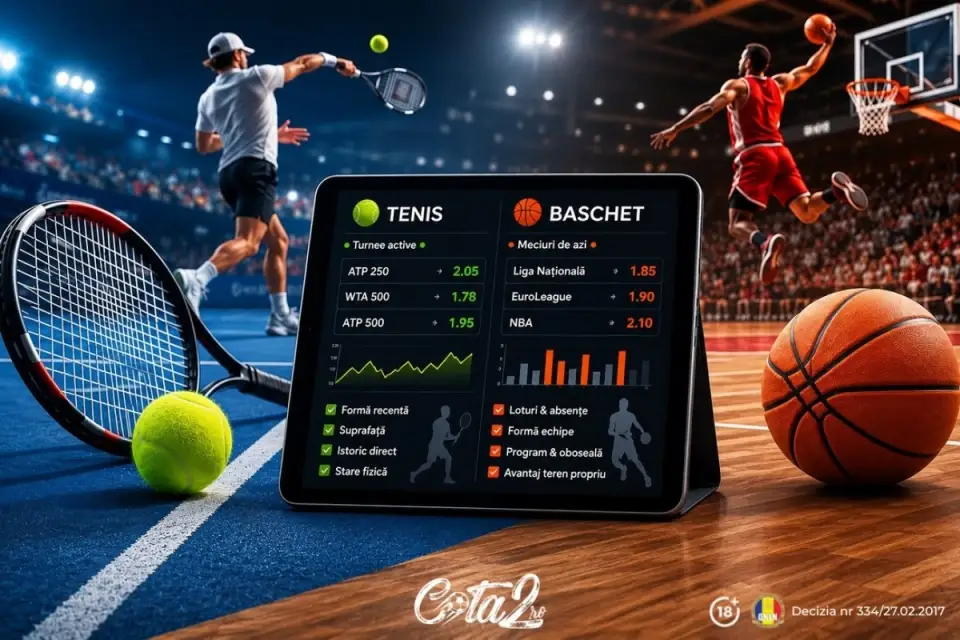 Ponturi tenis pentru turneele active și ponturi baschet pe meciurile de azi: ce analizezi?