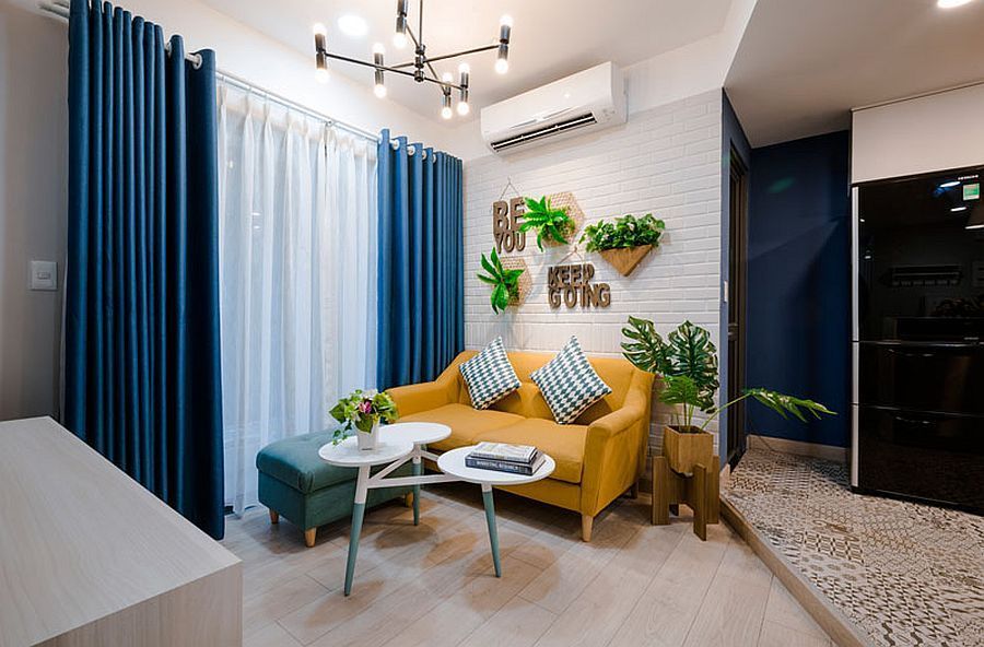 A Cheerful 3-Bedroom Apartment Decorated in Blue and Yellow
