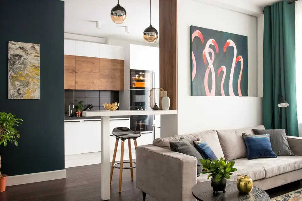 Dark Colors in the Design of a Two-Bedroom, 50 Square Meter Apartment