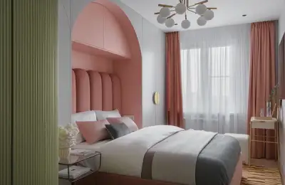 A 56 sqm Layout in Dusty Rose and Curved Lines