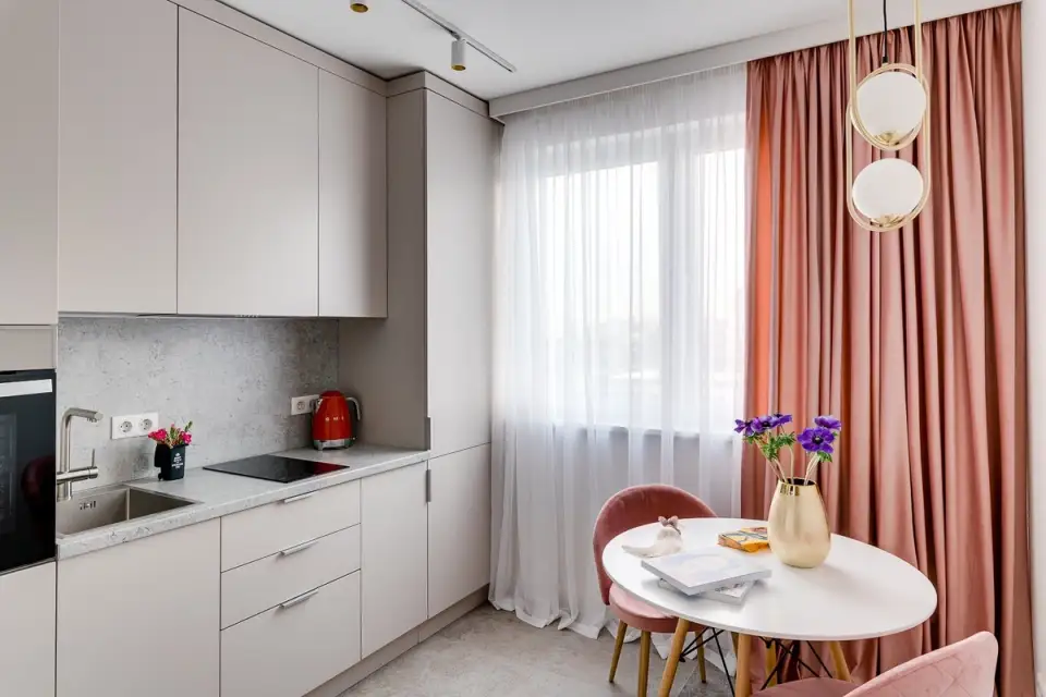 Modern Apartment Design: 2 Bedrooms with Gold and Dusty Rose Accents