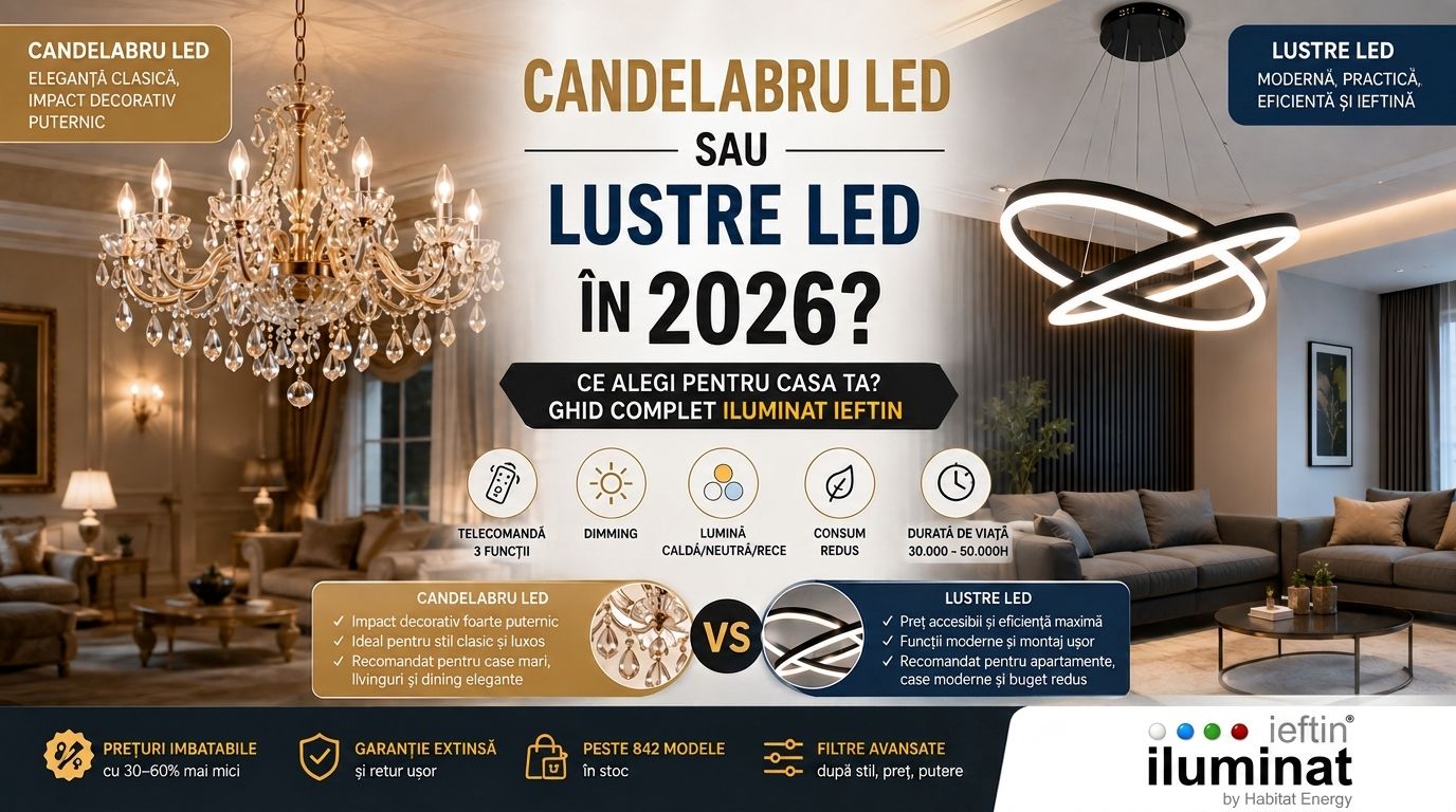 Candelabru sau Lustra LED în 2026? Sfaturi de la Iluminat Ieftin