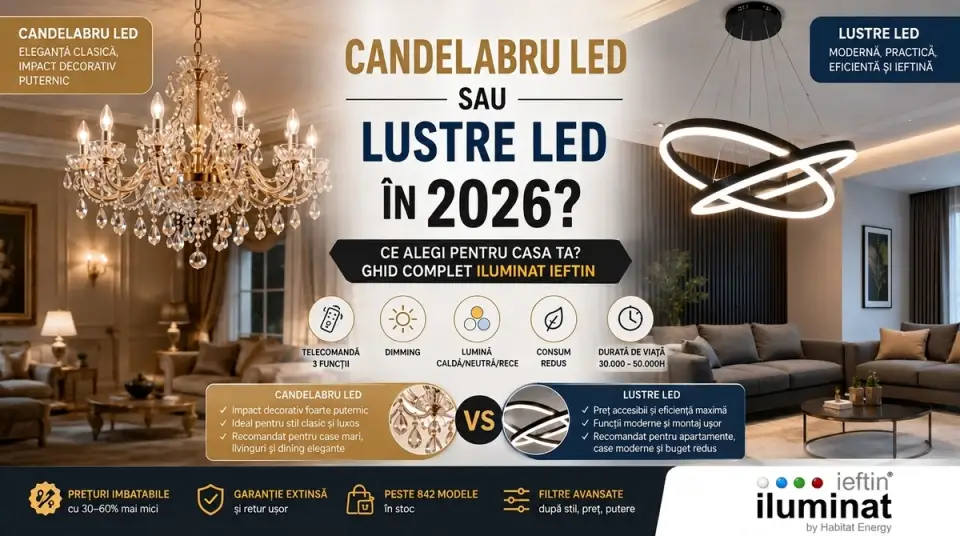 Candelabru sau Lustra LED în 2026? Sfaturi de la Iluminat Ieftin