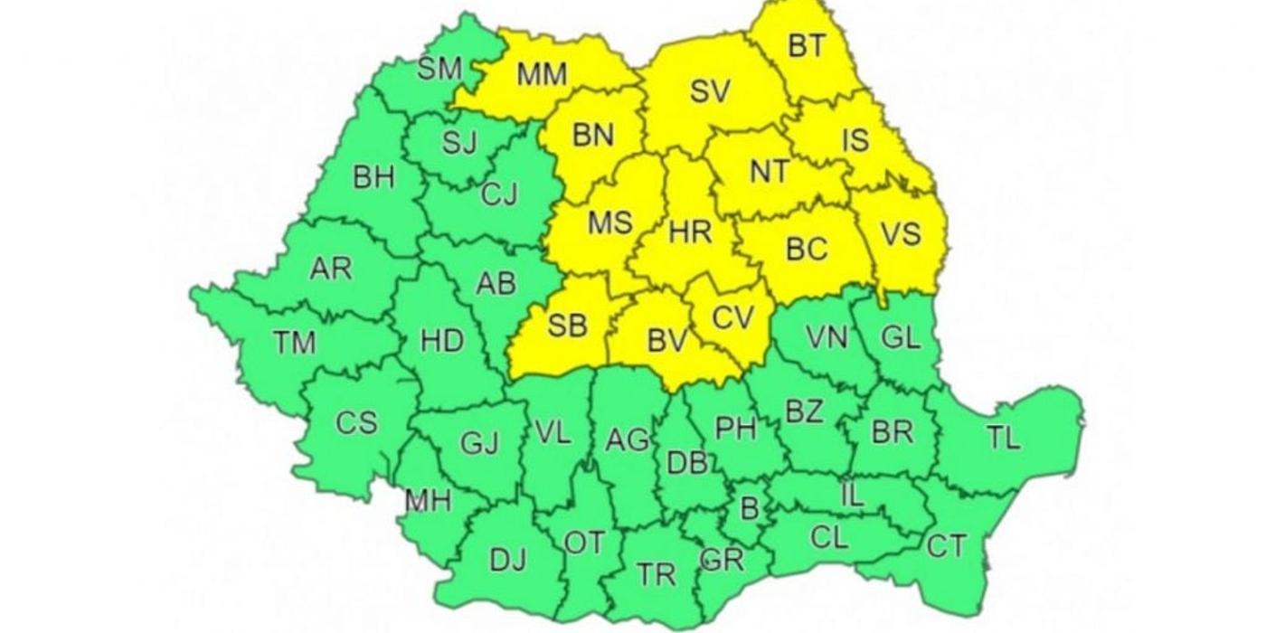 Ger în 13 județe din centrul și nord-estul țării. Meteorologii anunță temperaturi de până la -25 de grade