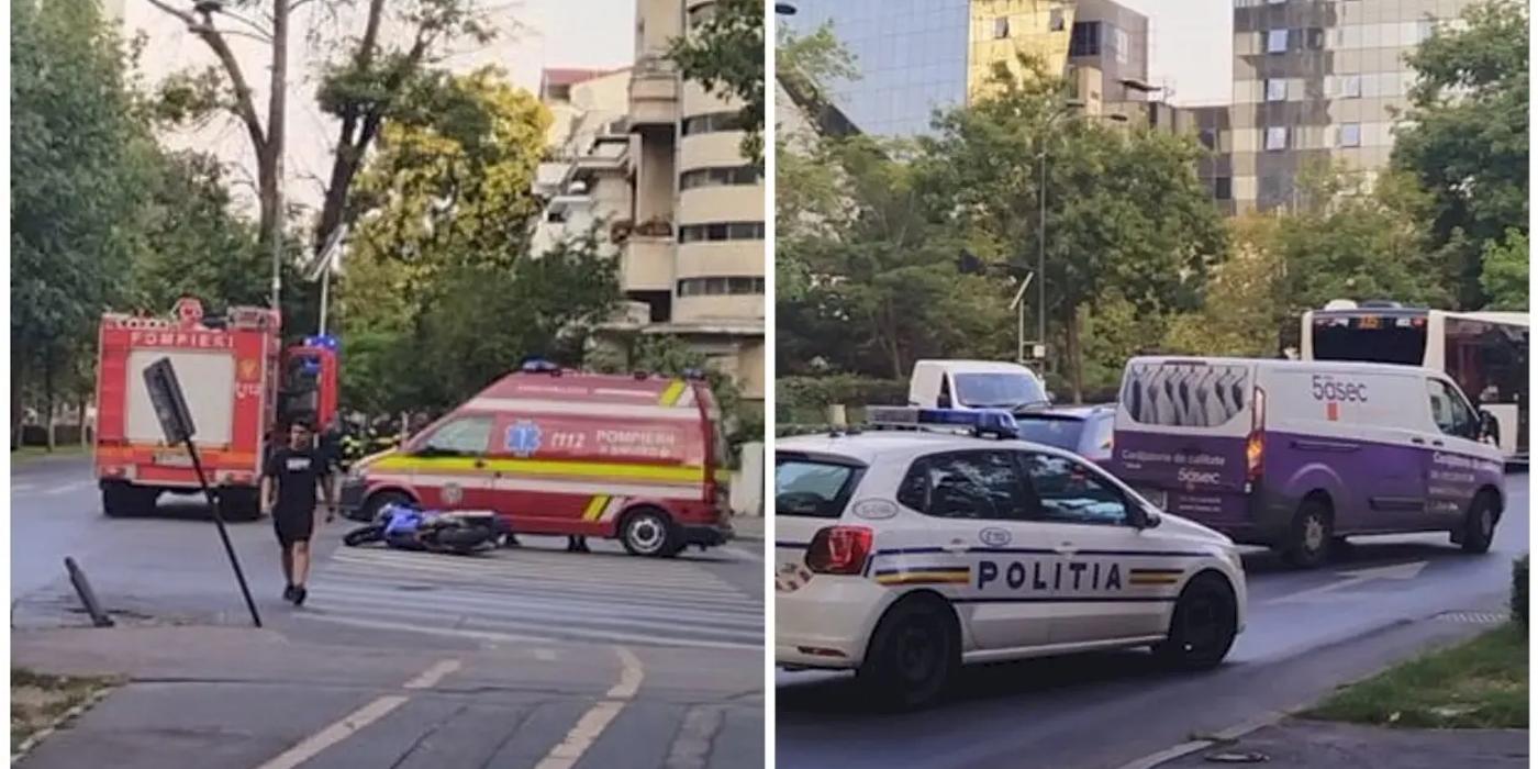 Accident între un motor și o dubă, în această dimineață pe Calea dorobanților din București