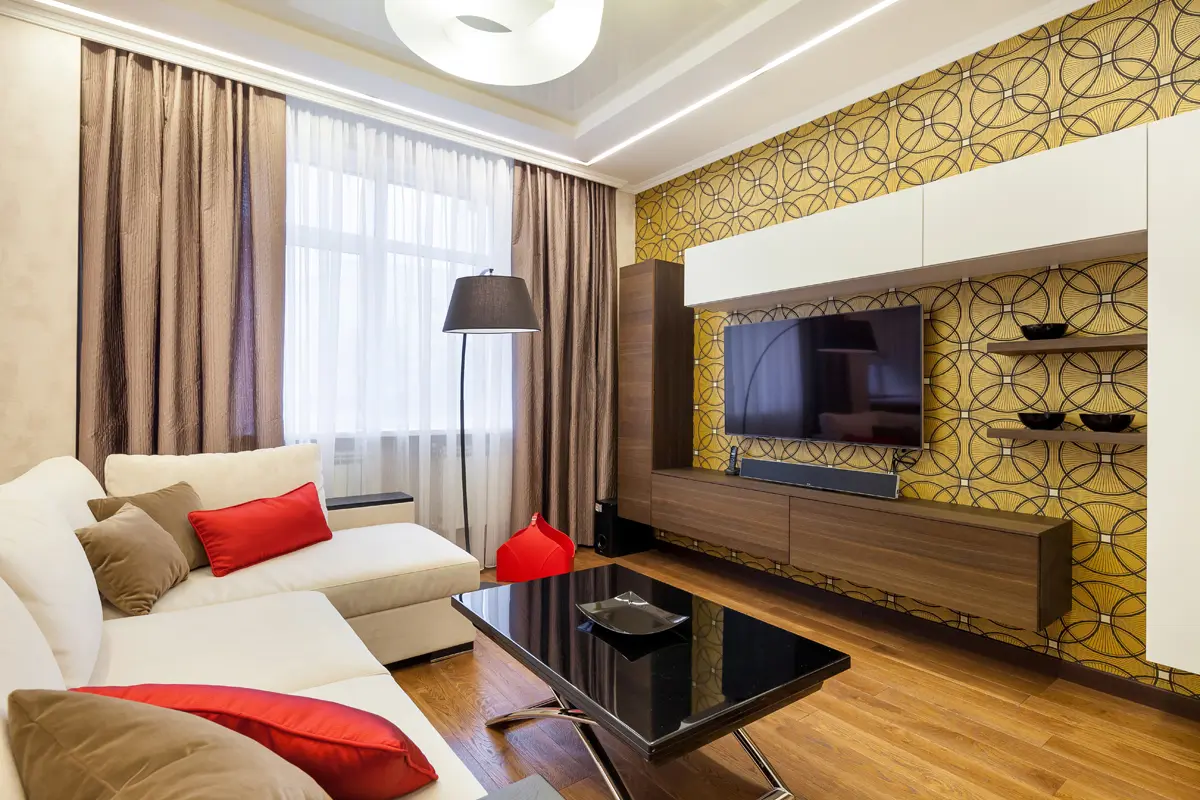 Design modern cu accente de culoare intr-un apartament de 2 camere