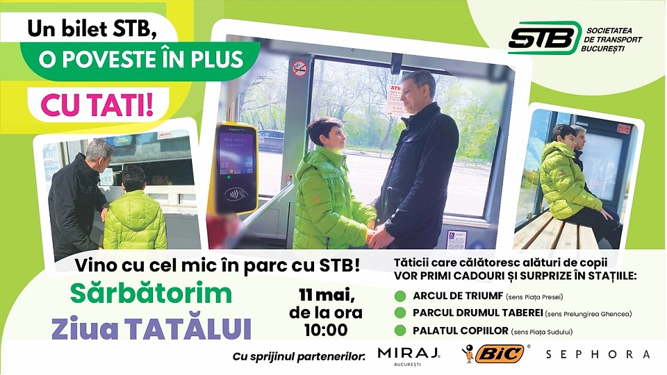 STB sărbătorește Ziua Tatălui cu surprize pentru tătici și copii în transportul public