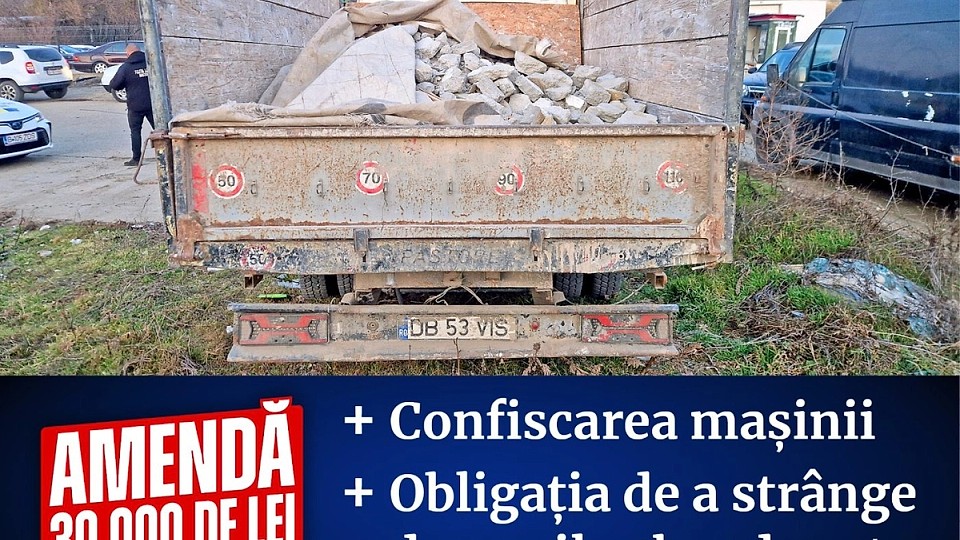 Amendă considerabilă pentru moloz abandonat pe un teren din Sectorul 1: 30.000 de lei și confiscarea vehiculului