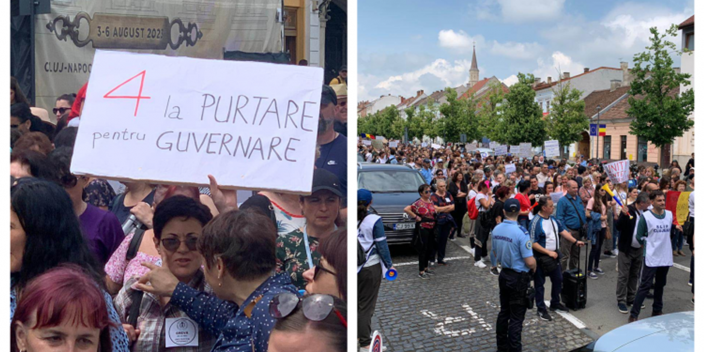 Protestele continuă! Mii de profesori s-au adunat ieri în Piața Unirii din Cluj-Napoca