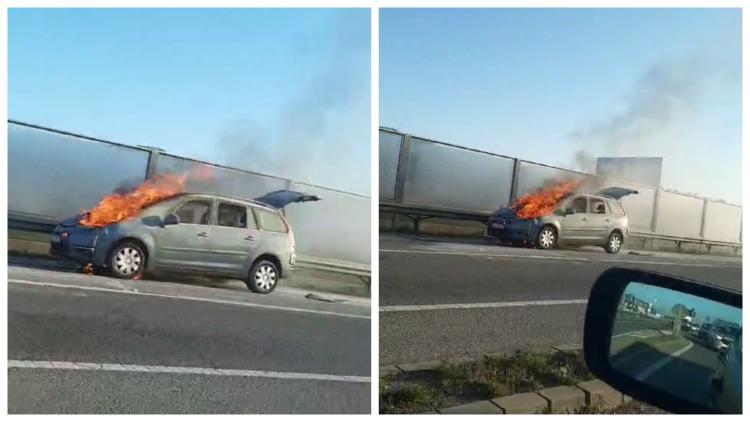 Un autoturism a luat foc pe centura Cluj Apahida