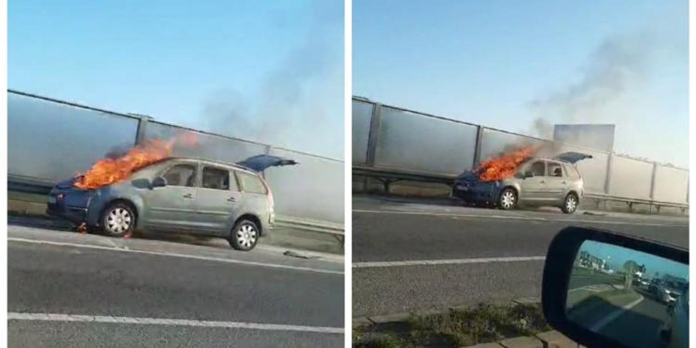 Un autoturism a luat foc pe centura Cluj Apahida
