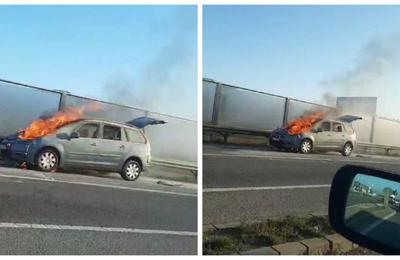 Un autoturism a luat foc pe centura Cluj Apahida