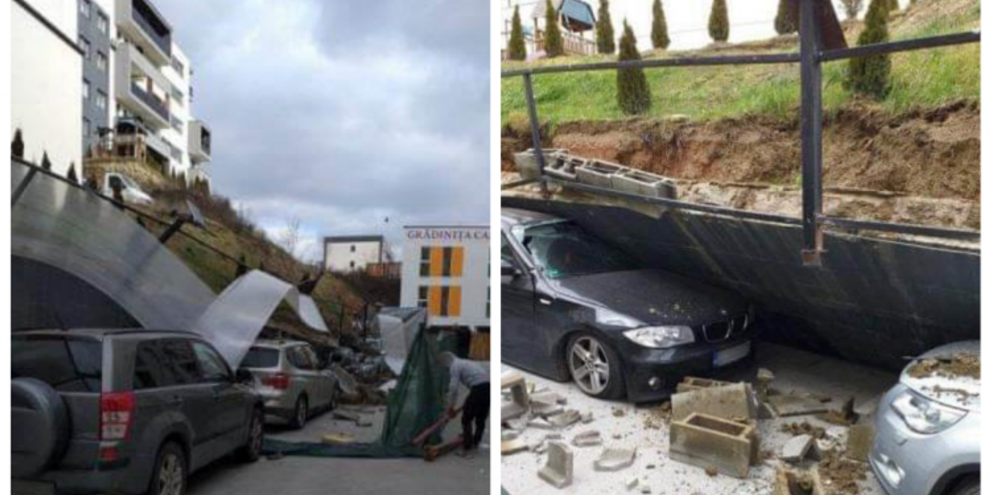 Doar 40.000 de lei este amenda dată de Inspectoratul de Stat în Construcții Cluj pentru zidul prăbușit peste mașini