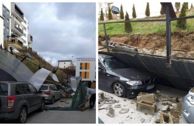 Doar 40.000 de lei este amenda dată de Inspectoratul de Stat în Construcții Cluj pentru zidul prăbușit peste mașini