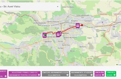 În Cluj, există o hartă care arată în timp real traseele tuturor liniilor de autobuz, tramvai și troleibuz din oraș