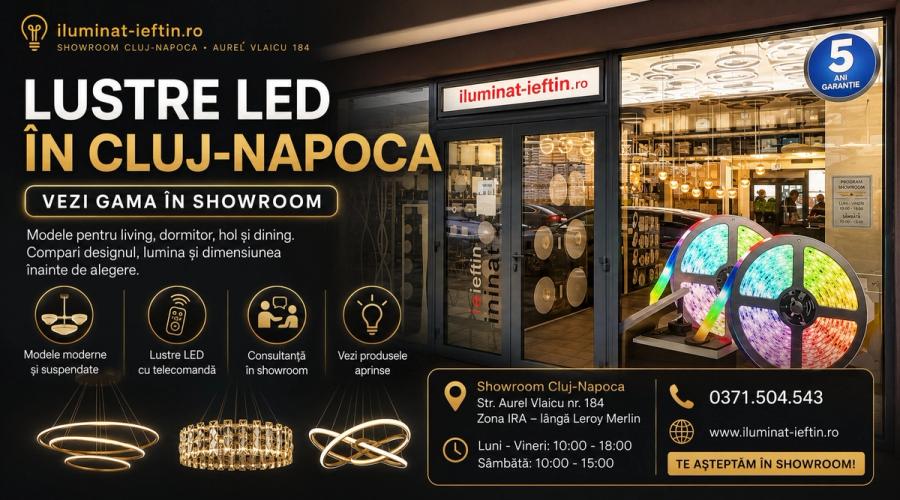 Lustre LED în Cluj-Napoca: de ce merită să le vezi în showroom înainte să alegi