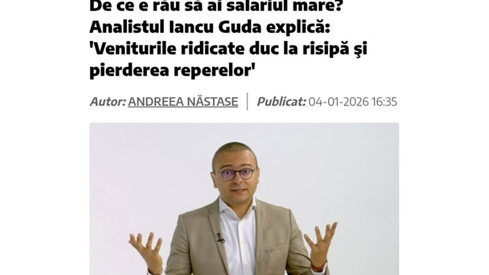 Consilierul lui Ilie Bolojan, Iancu Guda, le spune românilor că e rău să aibă salarii mari, pentru că ajung să fie risipitori și să-și piardă reperele