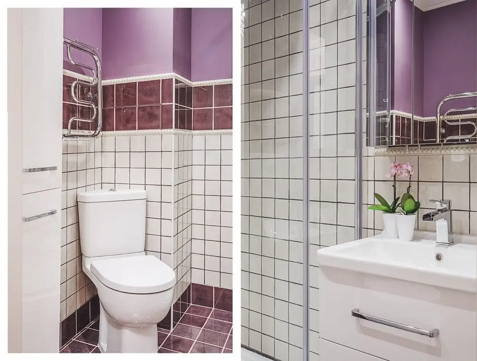 O baie de 3 metri patrati amenajata cu mov