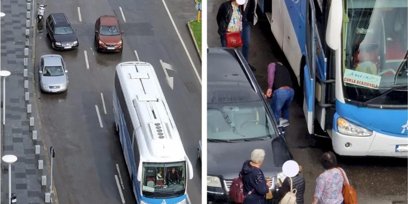 Un autocar care transporta copii a lovit o mașină parcată neregulamentar, lângă AFI Park