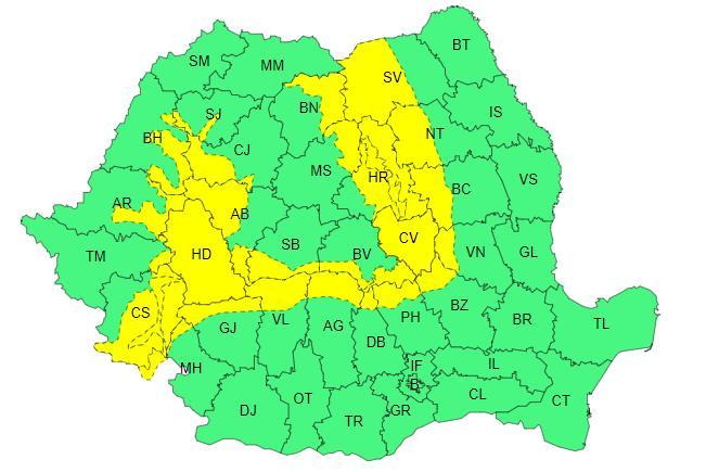 ANM a emis astăzi, 16 august, un cod galben de instabilitate atmosferică pentru zona de munte a județului Cluj