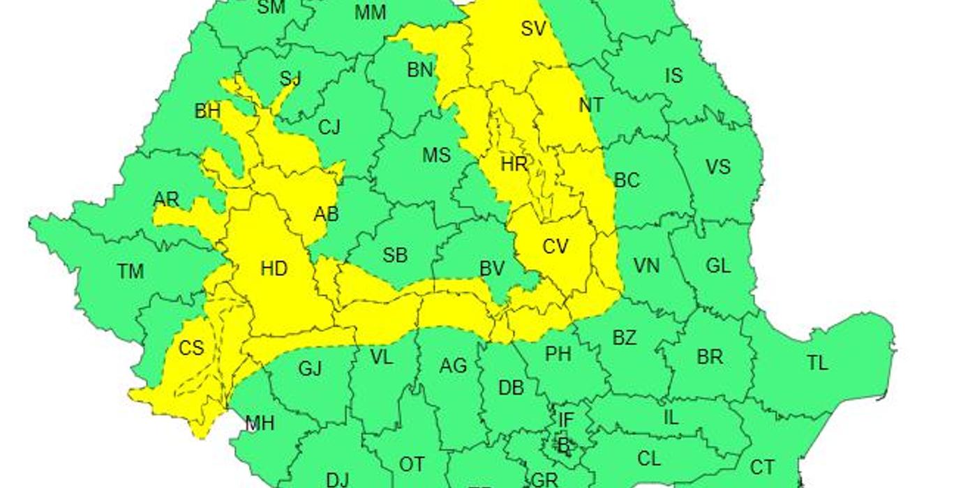ANM a emis astăzi, 16 august, un cod galben de instabilitate atmosferică pentru zona de munte a județului Cluj